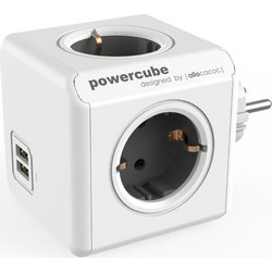 Allocacoc(R) PowerCube Original USB Πολύπριζο 4 θέσεων & 2 USB - Γκρι (1202GY/DEOUPC)