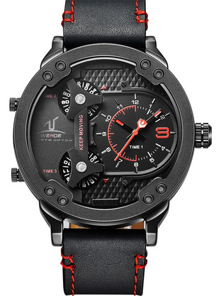 Weide WD10222 Ανδρικό Ρολόι Χρονογράφος με Μαύρο Δερμάτινο Λουράκι UV1506B-2C