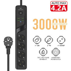 Leewello Πολύπριζο Ασφαλείας με 4 USB-A και 2 USB-C BKL-03-ΜΑΎΡΟ