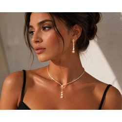 Σετ Κολιέ & Σκουλαρίκια Silver Drop Strass 2 Τεμαχίων