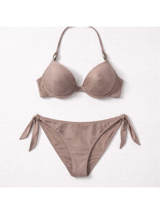 Σετ Γυναικείο Μαγιό - Jolidon - Μόκα Leather Print - Mε Ενίσχυση - Slip Δετό Brazil