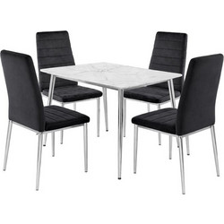JETTA-OSLO Set Τραπεζαρία: Τραπέζι + 4 Καρέκλες, Χρώμιο - Sintered Stone - Velure Μαύρο