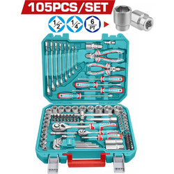 Total THKTHP61057 Κασετίνα Καρυδάκια 1/4"-1/2" & Εργαλεία Χειρός 105 Τεμάχια