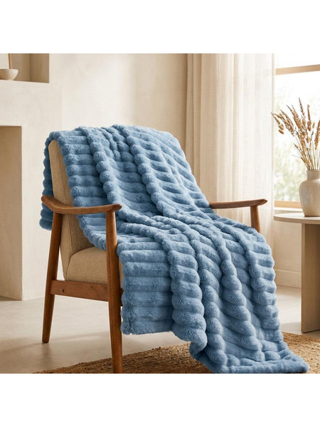 Κουβέρτα faux fur μπλε 200x230εκ