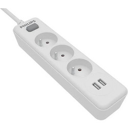 Philips Πολύπριζο 3 Θέσεων 2m Καλώδιο Με Διακόπτη On/Off Kαι 2 Θύρες USB Λευκό SPN3032WA/19