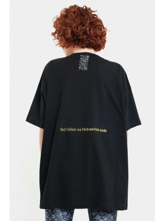 PCP Woman Short-Sleeve T-Shirt With Embroidery Survival Mode In Black - Γυναικεία Μαύρη Μπλούζα