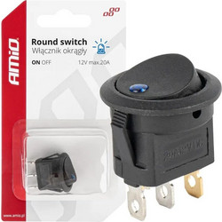 Amio - ΔΙΑΚΟΠΤΗΣ 12V ON OFF ΣΤΡΟΓΓΥΛΟΣ ΜΕ 3 ΕΠΑΦΕΣ ΜΠΛΕ LED - 1 τεμ. (03963 AM)