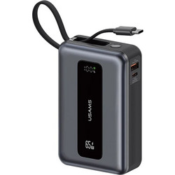 USAMS power bank CD243 με καλώδιο USB-C, 2x θύρες εξόδου, 20000mAh, 65W, γκρι
