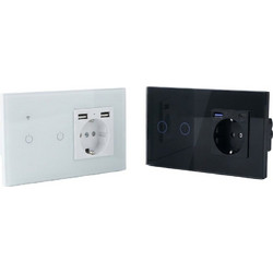 Έξυπνος Διακόπτης Αφής WiFi με Πρίζα Schuko, USB & Type-C - Φωνητικός Έλεγχος Alexa & Google - Γυάλινο Panel, 2 Πλήκτρα, Γρήγορη Φόρτιση 20W