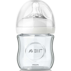 Philips Avent Natural SCF671/17 Γυάλινο Μπιμπερό με Θηλή Σιλικόνης κατά των Κολικών 0m+ 120ml