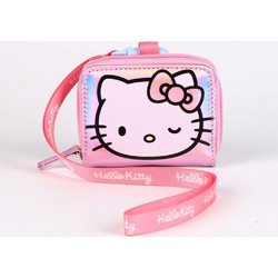 Hello Kitty Pink Iridescent Παιδικό Πορτοφόλι με Λουράκι Λαιμού 11x8 cm