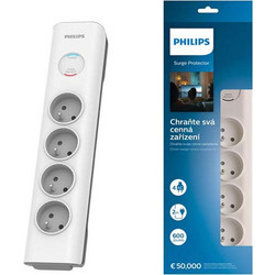 Anti-surge power strip PHILIPS extension cord 4 sockets 2m 16A white - PHILIPS