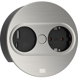 Bachmann TWIST 2 1x CEE7/3 1x USB A/C 22W 2,0 m AEH Ανοξείδωτη Όψη στρογγυλό