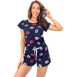 Βαμβακερή Πιτζάμα Kiss Short Σκούρο Μπλε