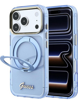Guess IML Ring Stand 360 Script Metal Logo MagSafe Case iPhone 17 Pro / 18 Pro Θήκη Light Blue