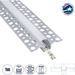 ALP-PLASTERIN Gypso 70838-1M Χωνευτό Προφίλ Αλουμινίου Ειδικό για Γυψοσανίδα με Λευκό Γαλακτερό Πατητό Κάλυμμα για Ταινίες Led IP20 - Ασημί & Λευκό - Μ100 x Π5.6 x Υ1.5cm Globostar