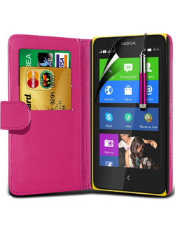 Nokia XL Dual Sim - Δερμάτινη Θήκη Πορτοφόλι Ροζ (ΟΕΜ)