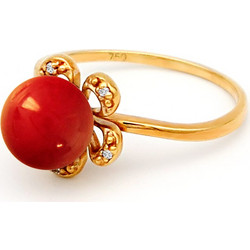 Δαχτυλίδι Κ18 χρυσό με Coral και Διαμάντια - M121398CL