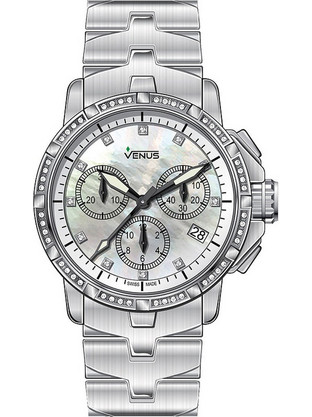 Venus Genesis Full Diamonds Stainless Steel Γυναικείο Ρολόι Χρονογράφος με Ασημί Μεταλλικό Μπρασελέ VE-1315B1-54-B1