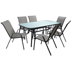 HomeMarkt Σετ Τραπεζαρία Κήπου Μεταλλικό 7τμχ Γκρι HM5206.01