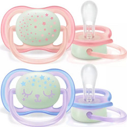 Philips Avent Ultra Air Night Ανατομικές Ορθοδοντικές Πιπίλες Σιλικόνης Νυκτός 0-6m 2τμχ SCF376/12