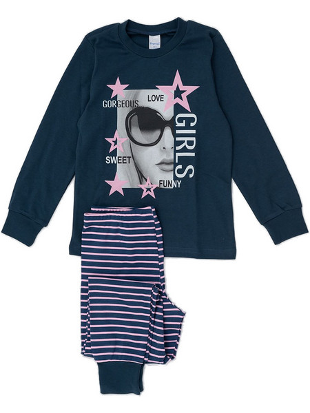 Pretty Baby Girls Παιδική Πιτζάμα Βαμβακερή Χειμωνιάτικη Navy Μπλε 64976-428