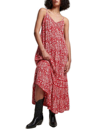 Superdry Midi Καλοκαιρινό Καθημερινό Φόρεμα Κόκκινο W8011294A