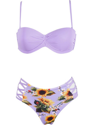 Gsecret Bikini Set Ψηλόμεσο Floral Λιλά LS2278-23165