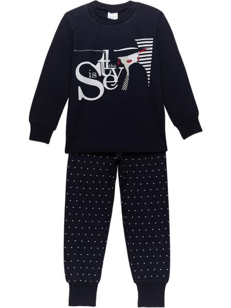 Pretty Baby Woman Παιδική Πιτζάμα Βαμβακερή Χειμωνιάτικη Navy Μπλε 64879