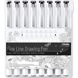 Ohuhu Fine Line Μαρκαδόροι Ζωγραφικής Σετ Μαύρο 8τμχ
