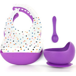 BabyCloud Βρεφικό Σετ Φαγητού Σιλικόνης Dots Purple/White 4τμχ