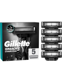 Gillette Mach3 Charcoal Ανταλλακτικά Ξυραφάκια με 3 Λεπίδες & Λιπαντική Ταινία 5τμχ