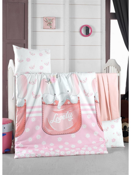 Beauty Home Art 5604 Σετ Βρεφικά Σεντόνια Κούνιας Βαμβακερά 100x150 White Pink