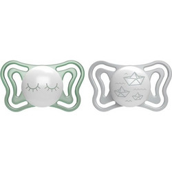 Chicco PhysioForma Light Ανατομικές Ορθοδοντικές Πιπίλες Σιλικόνης Νυκτός 16-36m Ships Green Grey 2τμχ