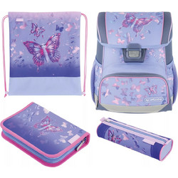 Herlitz Loop Plus Butterfly Paradise 4 σε 1 Σχολική Τσάντα Πλάτης Δημοτικού Λιλά 50046195