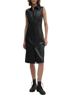 Calvin Klein Midi Καλοκαιρινό Καθημερινό Φόρεμα Σεμιζιέ Δερμάτινο Μαύρο J20J223542-BEH