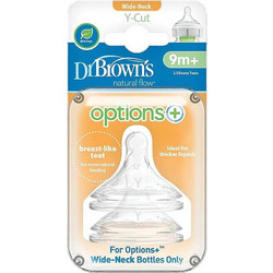 Dr. Brown's Natural Flow Options+ Θηλή Σιλικόνης για Μπιμπερό 9m+ Υ-Cut με Φαρδύ Λαιμό 2τμχ