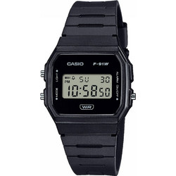 Casio Ανδρικό Ρολόι Χρονογράφος με Μαύρο Καουτσούκ Λουράκι F-91WB-1AEF