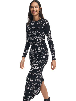 Desigual Hesian Midi Καθημερινό Φόρεμα Μεταξωτό Μαύρο 24WWVK45-2000
