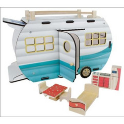 Zita Toys Ξύλινο Τροχόσπιτο με Φως Μπλε