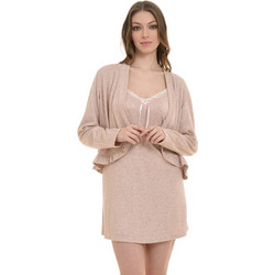 Primavera Lingerie Σετ Γυναικεία Ρόμπα με Νυχτικό Καλοκαιρινή Βαμβακερή Ροζ Z366