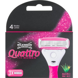 Wilkinson Sword Quattro Γυναικεία Ανταλλακτικά Ξυραφάκια με 4 Λεπίδες & Λιπαντική Ταινία 3τμχ