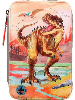 Dino World LED Κασετίνα με 3 Θήκες Καφέ 412381