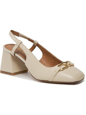 Geox Coronilla Γόβες Slingback Δερμάτινες με Χοντρό Χαμηλό Τακούνι Εκρού D45D1A00046C5322