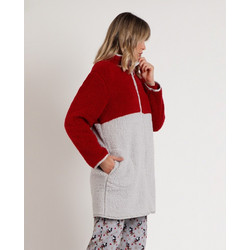 Admas Γυναικεία Ρόμπα Χειμωνιάτικη Fleece Γκρι Κόκκινη 67145