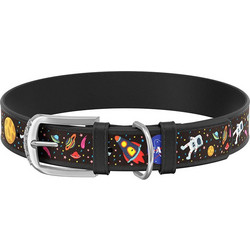 Waudog Nasa Δερμάτινο Κολάρο Σκύλου Μαύρο 3.5x46-60cm