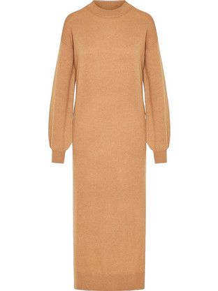 Funky Buddha Midi Καθημερινό Φόρεμα Πλεκτό Ταμπά FBL010-103-13