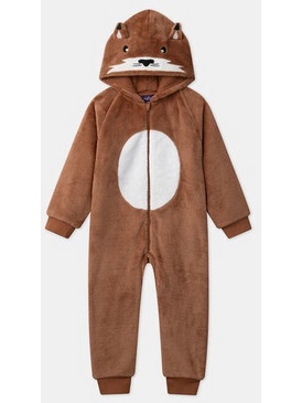 Dpam Onesie Fox Παιδική Ολόσωμη Πιτζάμα Βελουτέ Χειμωνιάτικη Καφέ LECOMBAGE