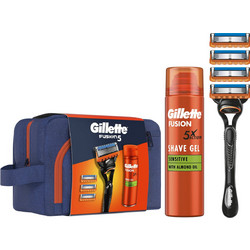 Gillette Fusion 5 Razor 1τμχ + Replacement Razor 4τμχ + Sensitive Shave Gel 200ml + Νεσεσέρ