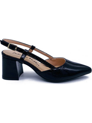 Patricia Miller Charol Γόβες Slingback Λουστρίνι με Χοντρό Χαμηλό Τακούνι Μαύρες 6296F